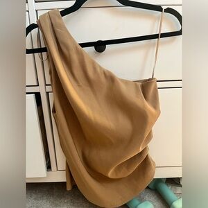 Zara one shoulder top tan size medium